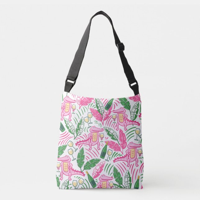 Alligator Wine Pink Green Preppy Crossbody Bag (Front)