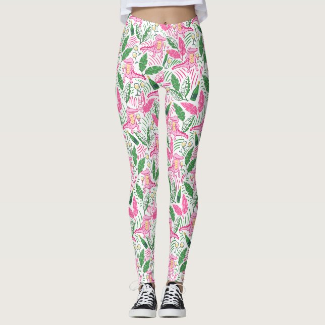 Alligator Wine Pink Green Preppy Leggings (Front)