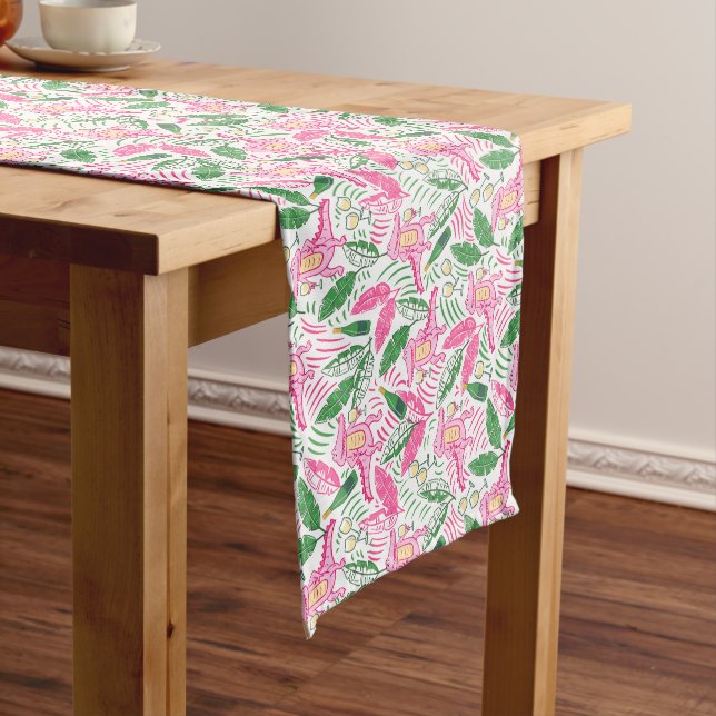 Alligator Wine Pink Green Preppy Medium Table Runner (In Situ)