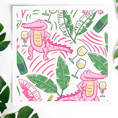 Alligator Wine Pink Green Preppy Napkins