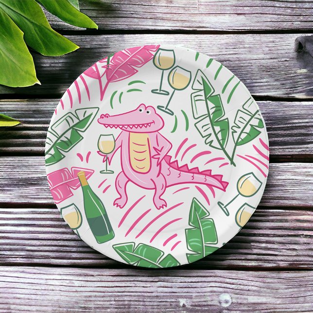 Alligator Wine Pink Green Preppy  Paper Plates (Creator Uploaded)