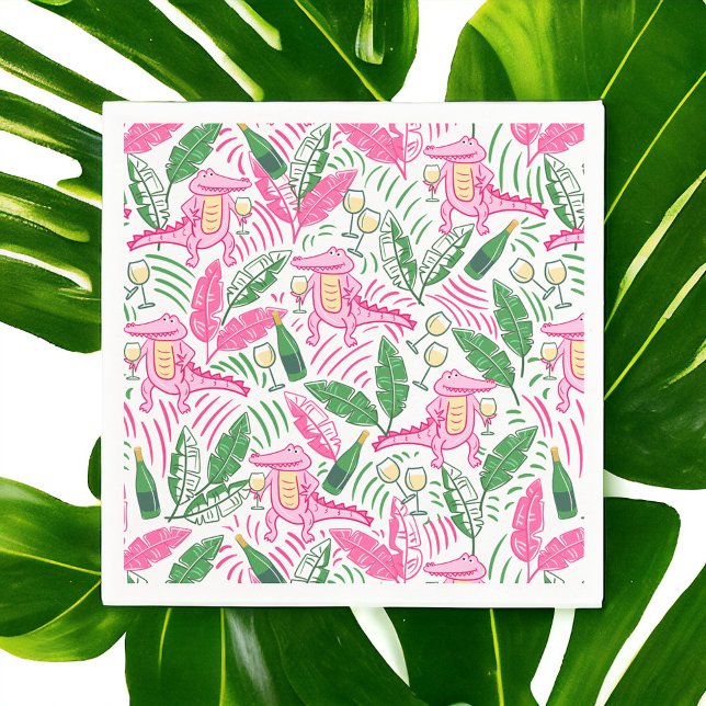Alligator Wine Pink Green Preppy Small Paper Dinner Napkins (Creator Uploaded)