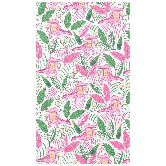 Alligator Wine Pink Green Preppy Tablecloth (Front)