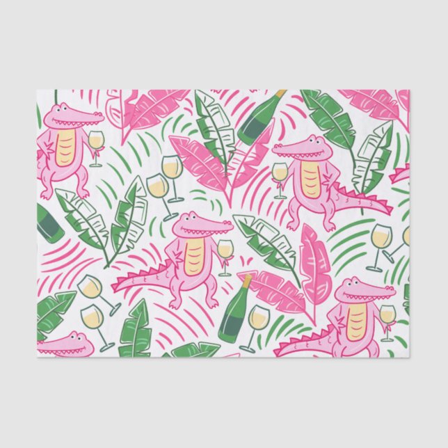Alligator Wine Pink Green Preppy Tissue Paper (Front)