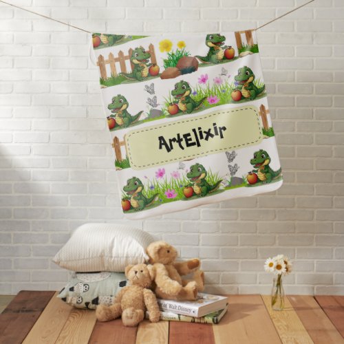 Alligator with an apple in the garden baby blanket