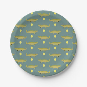 alligator with balloons printed grey paper plates