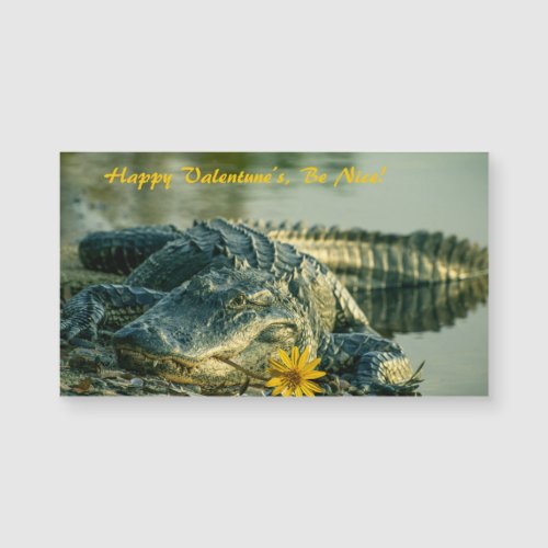 Alligator with flower Valentines Magnetic Card