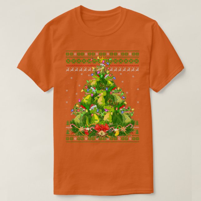 Alligator Xmas Lighting Tree Santa Alligator Ugly  T-Shirt (Design Front)
