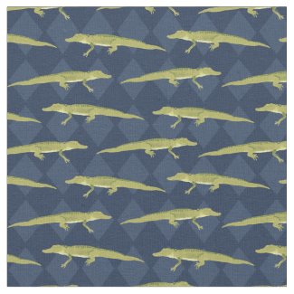 Alligators in Olive Green Against Navy Blue