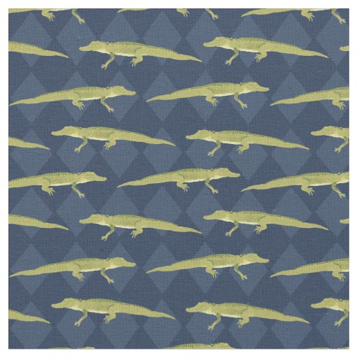 Alligators in Olive Green Against Navy Blue Fabric
