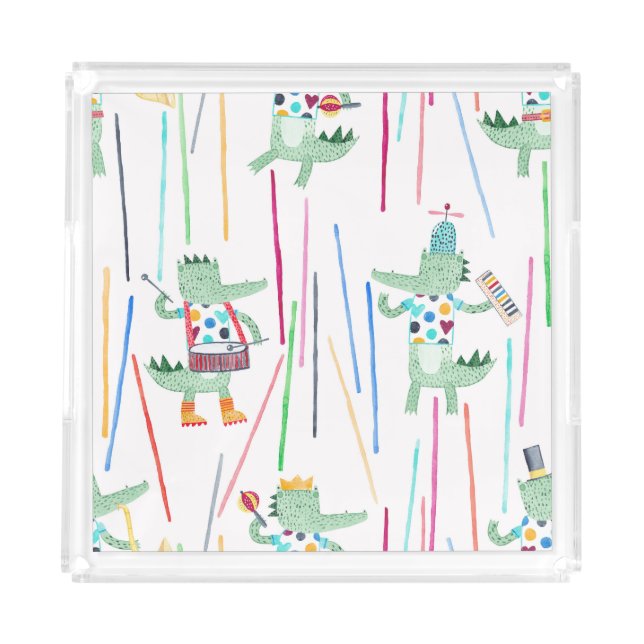 Alligators Music: Watercolor Childish Seamless Acrylic Tray (Front)