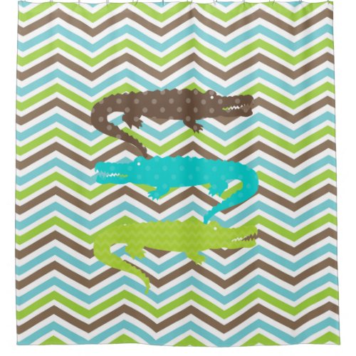 Alligators on Chevron Stripes Shower Curtain