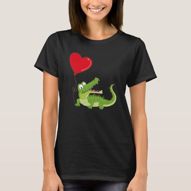 Alligators With Heart Balloon Valentines Day Love  T-Shirt (Front)