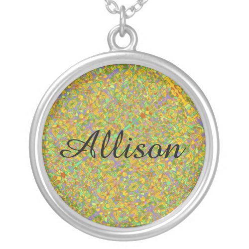 Allison name abstract art background calligraphy silver plated necklace