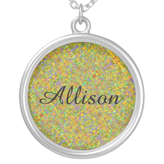 Allison name abstract art background calligraphy silver plated necklace (Front)