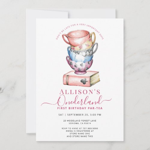 Allisons Onederland Girls Par_Tea 1st Birthday Invitation