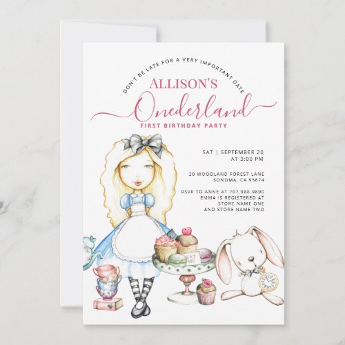Allisons Onederland Tea Party Girls 1st Birthday Invitation