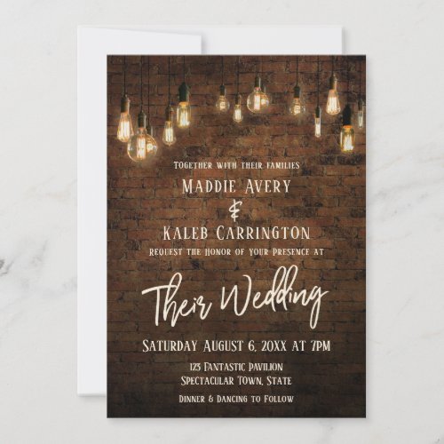 Allisons v2 Brick Edison Lights Wedding Invitation