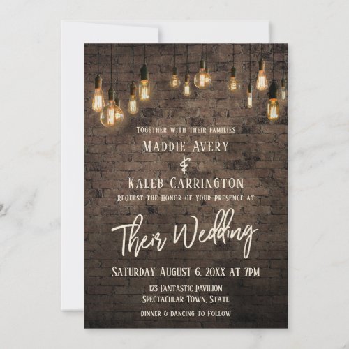 Allisons v4 Brick Edison Lights Wedding Invitation