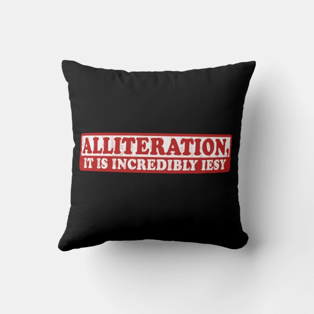 Alliteration funny creative writing throw pillow (Back)