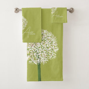Allium Flower Botanical Art Elegant Flora Bath Towel Set