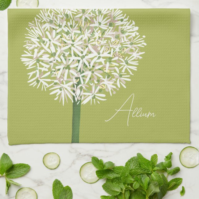  Allium Flower Botanical Art | Elegant Flora Kitchen Towel (Folded)