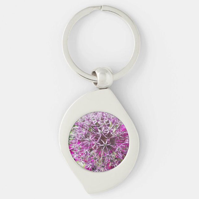Allium & Summer Flowers Metal Keychain (Front)