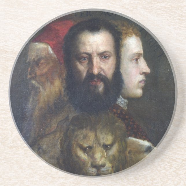 Alllegory of Prudence - Titian (Tiziano) Sandstone Coaster (Front)