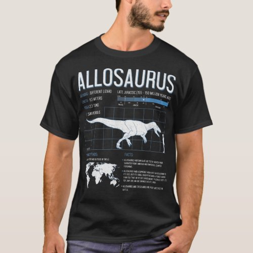 Allosaurus Dinosaur Facts T Shirt Mens Womens Kids