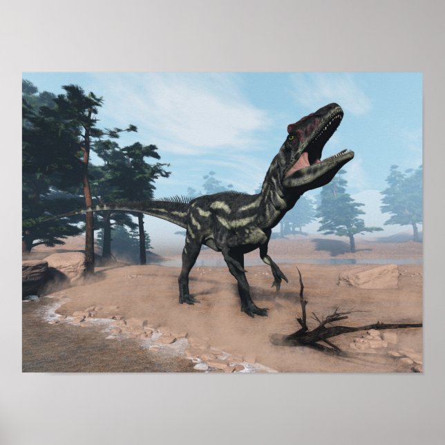 Allosaurus dinosaur roaring - 3D render Poster (Front)