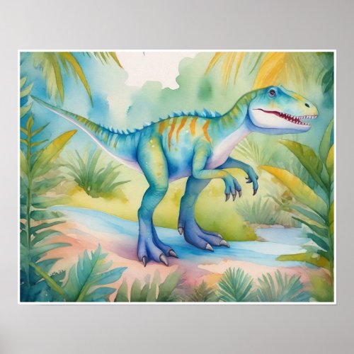 Allosaurus Watercolor Nursery Art Poster