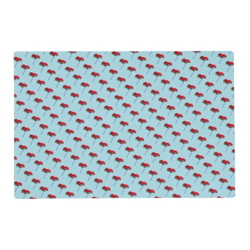 Allover blue red poppy flower floral print placemat