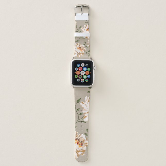 allover brown flower Pattern on blue backgroundflo Apple Watch Band (Front)