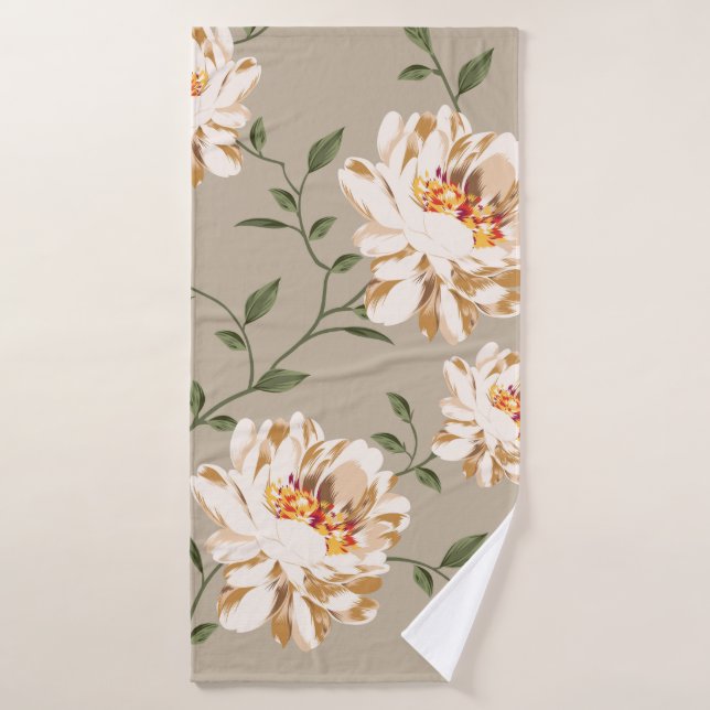 allover brown flower Pattern on blue backgroundflo Bath Towel (Bath Towel)