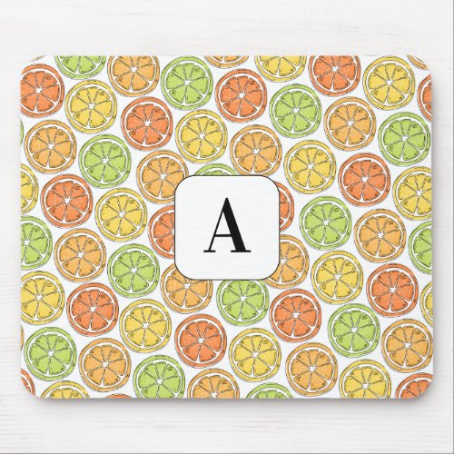 Allover Citrus Fruit Slices Print Initial Mousepad
