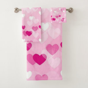 Allover hearts,pink bath towel set