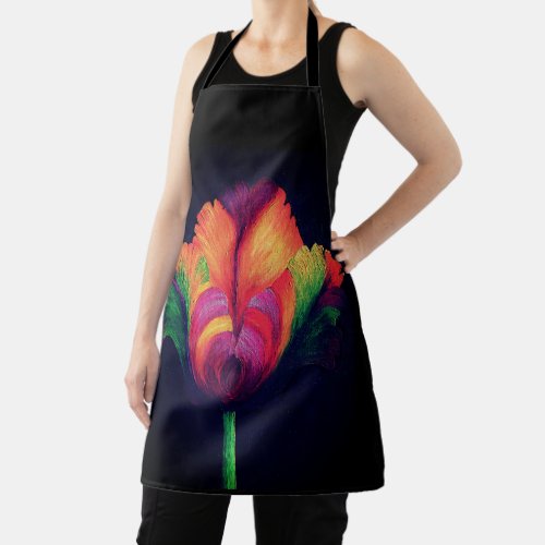 Allover Print Apron Rainbow Parrot Tulip