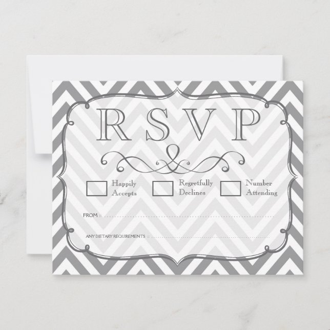 Alloy Gray & White Chevron Wedding RSVP Cards (Front)