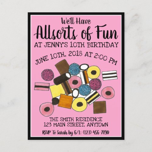 Allsorts of Fun Licorice All Sorts Birthday Party Invitation Postcard