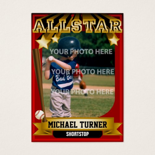 ALLSTAR Dark Red Custom Baseball Card Business Card Templates