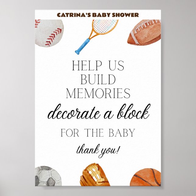 Allstar Sports Baby Shower Sign 5x7 (Front)