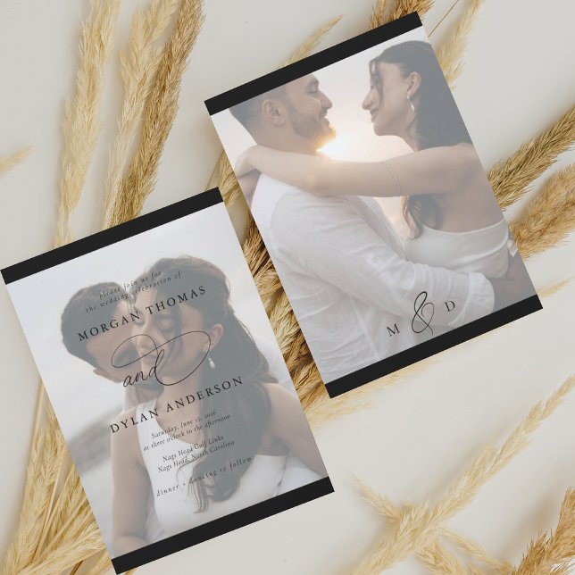 Allure Calligraphy Photo Black & White Wedding Invitation (Creator Uploaded)