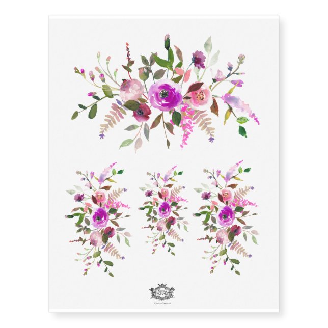 Allure, watercolour flowers, temporary tattoos (Front)