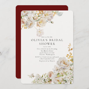 Allure - White Roses & Baby's Breath Bridal Shower Invitation