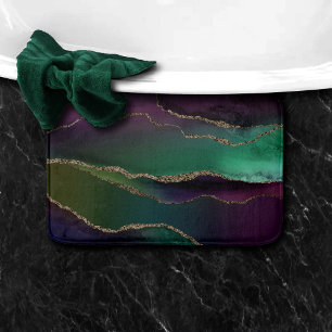Alluring Agate Dark Jewel Tone Stone Gold Veins Bath Mat