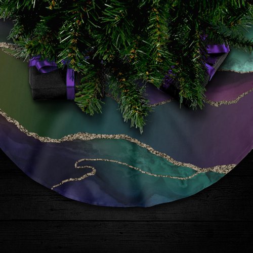 Alluring Agate  Dark Jewel Tone Stone Gold Veins Brushed Polyester Tree Skirt