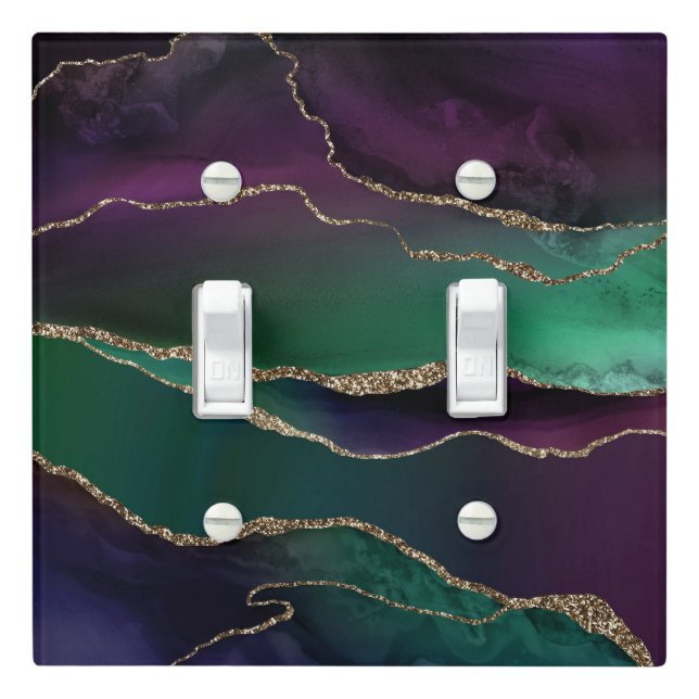 Alluring Agate | Dark Jewel Tone Stone Gold Veins Light Switch Cover (In Situ)
