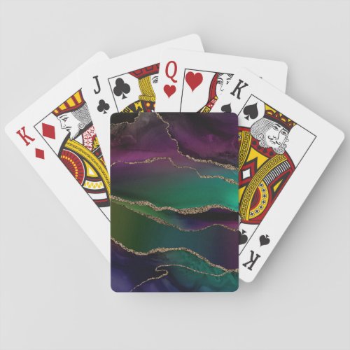 Alluring Agate  Dark Jewel Tone Stone Gold Veins Playing Cards