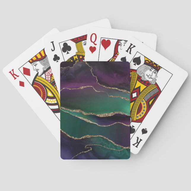 Alluring Agate | Dark Jewel Tone Stone Gold Veins Poker Cards (Back)