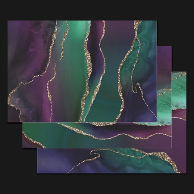 Alluring Agate | Dark Jewel Tone Stone Gold Veins Wrapping Paper Sheets (Creator Uploaded)